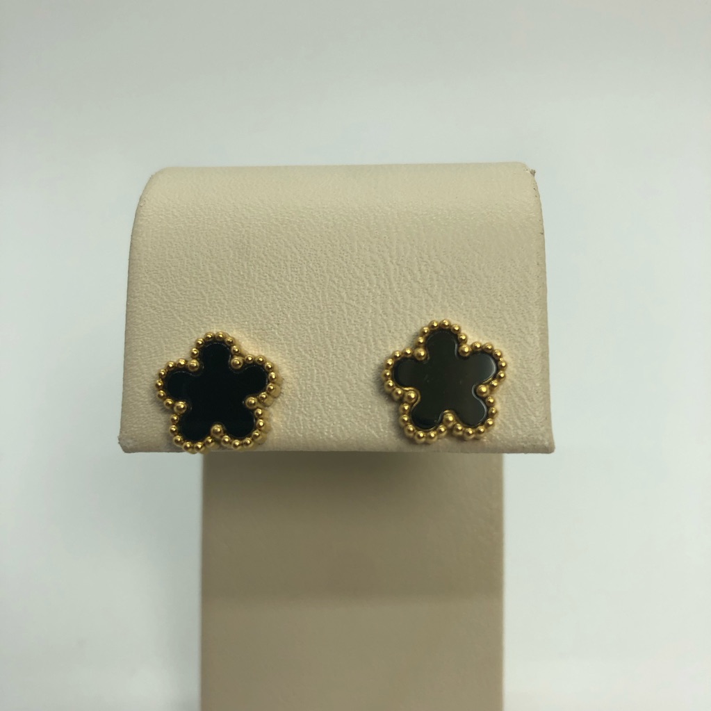 Black FiveLeaf Clover 14 Karat Electroplated Steel Earrings Brand New